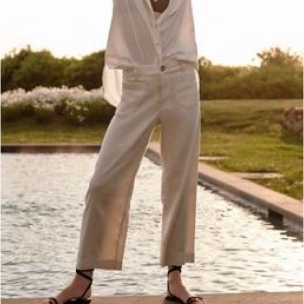 ANTHROPOLOGIE- THE COLETTE CROPPED WHITE LEG PANTS Elegant White